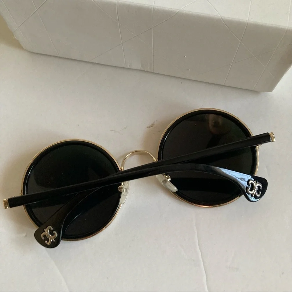 New Round Retro Sunglasses Orange Black Gold